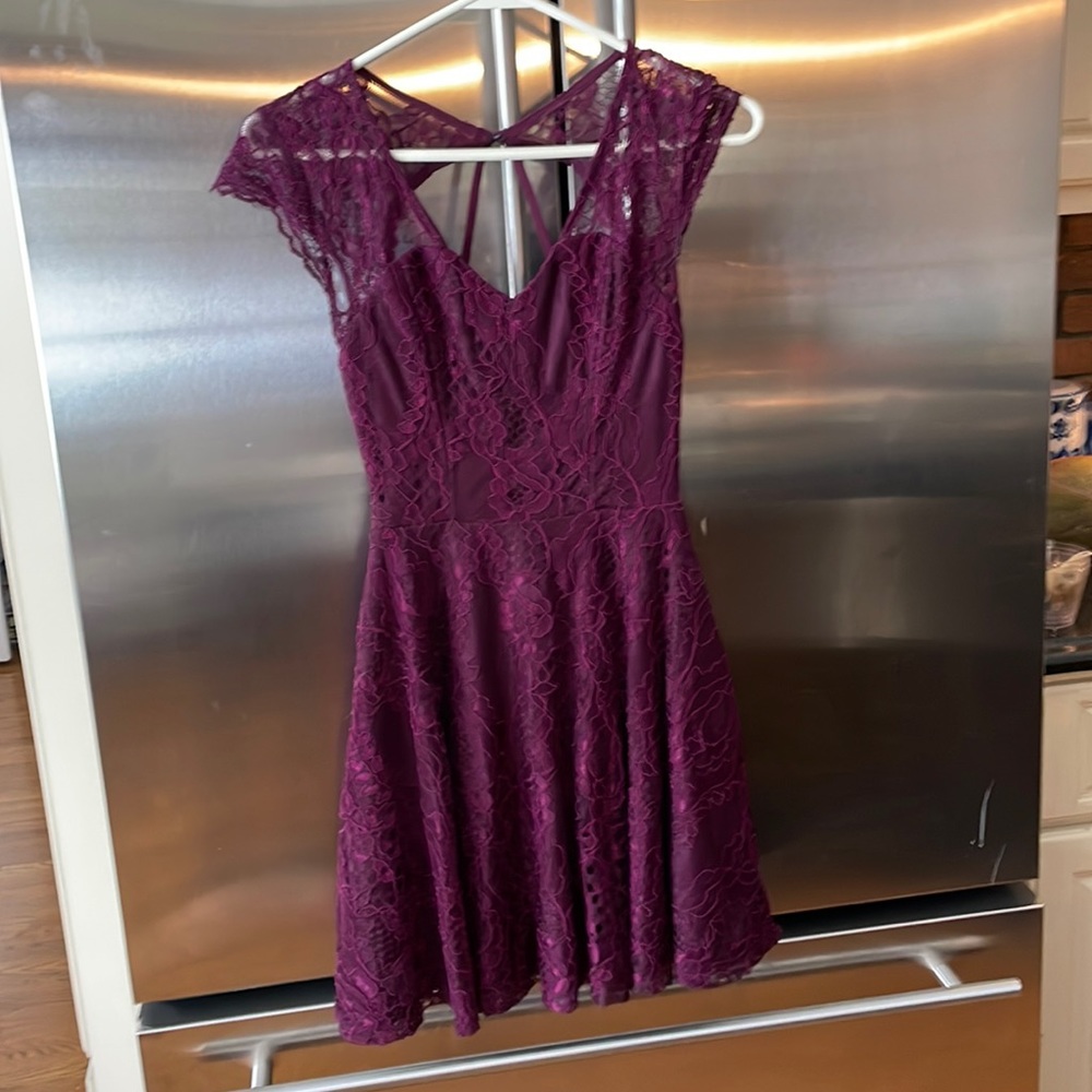 Maroon dress with lace overlay